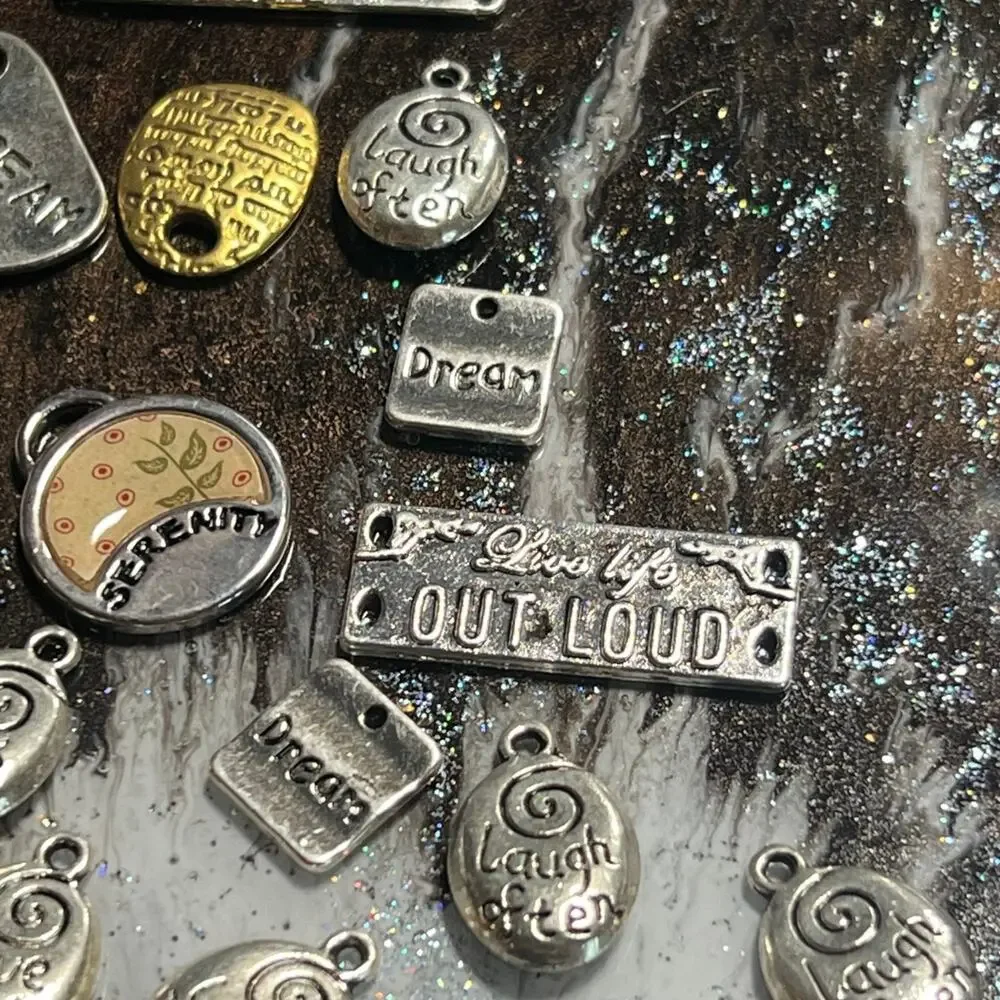 46pc Inspirational Word Charm Lot Dream Believe Hope Laugh Love Jewelry Making